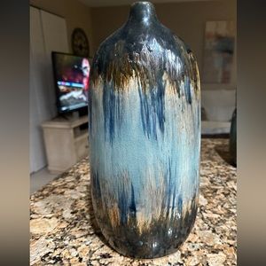 Ceramic Teal Blue Brown Vase Table Decoration